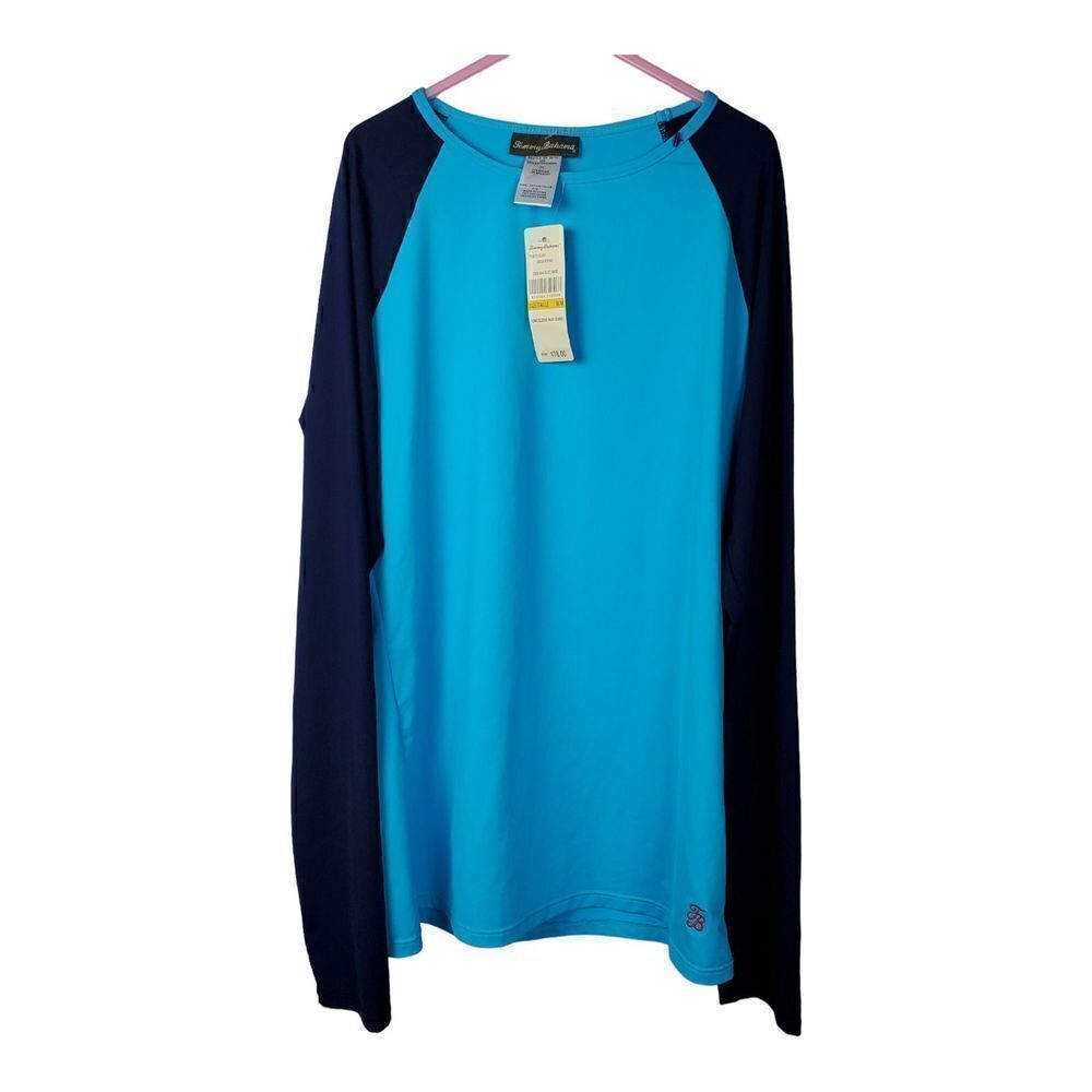 New Tommy Bahama Rashguard Boy's Size Medium Swim Long Sleeve Blue Aqua Pool